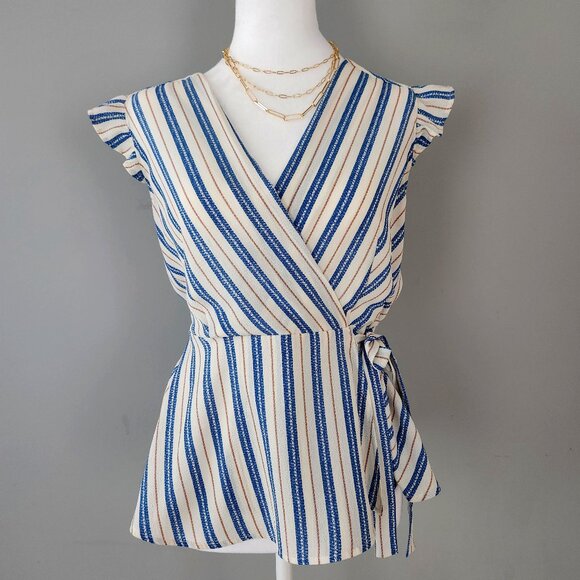 Monteau Tops - Monteau by Anthropologie Sleeveless Flutter Top Blue and White Stripes Size M